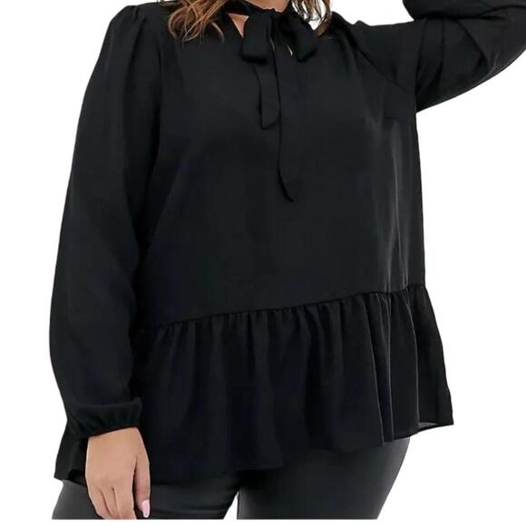 New Look Black Tie Neck Blouse – Size 16 - Picture 3 of 9